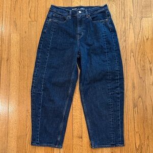 Old Navy Dark Indigo High-Rise Barrel Leg Jeans Size 8 EUC